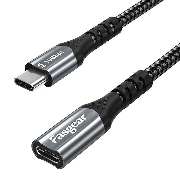 Fasgear 6ft USB C Extension Cable 10Gbps - Fast Charging, Nylon Braided, Compatible with PSVR2, MacBook Pro, iPad, Switch & PS5