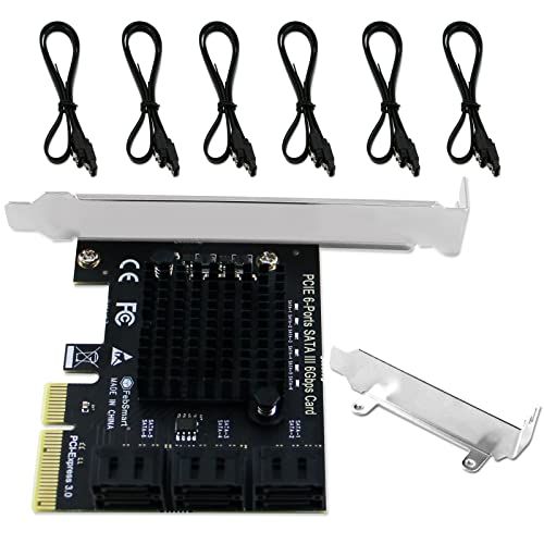 FebSmart PCIe 6-Port SATA III Expansion Card - 6Gbps Speed, Plug & Play for Windows, Mac, Linux - ASMedia ASM1166 Controller