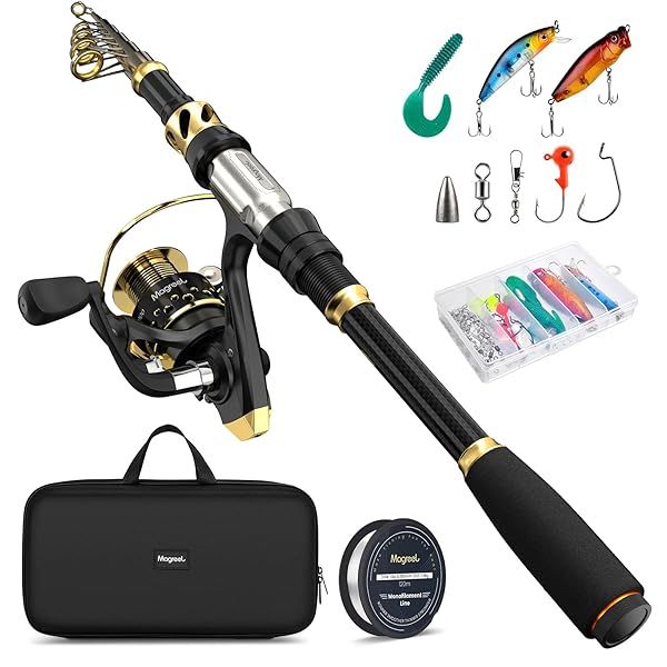 Telescopic Fishing Rod & Reel Combo Set - Complete Kit with Line, Lures & Carrier Bag for Saltwater & Freshwater (2.7M-8.86FT)