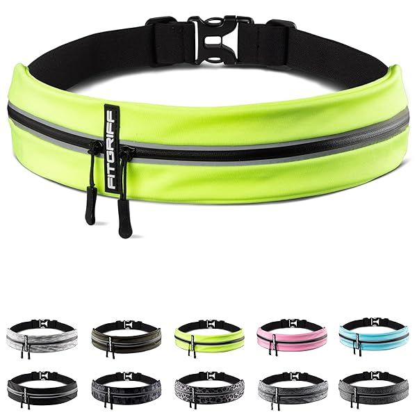 Fitgriff® Running Belt for Men & Women - Secure Jogging Pouch for Phone, Keys & Essentials - For All Cell Phones (Neon Yellow, 24.5