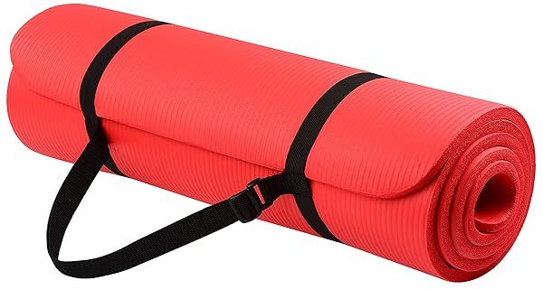Fitvids 1/2-Inch Extra Thick Anti-Tear Yoga Mat with Strap - High Density Red Exercise Mat for Comfort & Durability