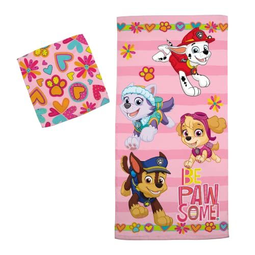 Franco Paw Patrol Girls Towel Set - Soft Cotton Terry Bath & Pool Towels with Washcloth, 50x25 in - Perfect for Kids!