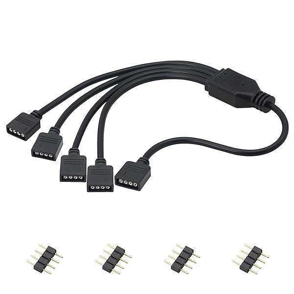 RGB 4 Pin Splitter Cable 1 to 4 for LED Strips & Fans - GELRHONR 12V Connector for 5050 LED Tape Light & Motherboard
