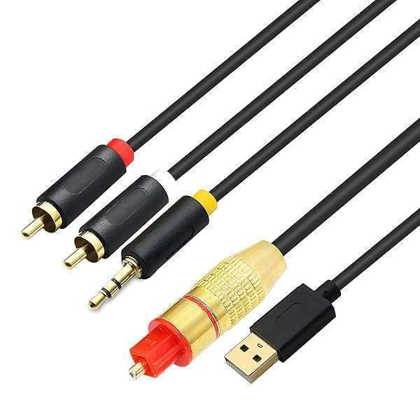 GINTOOYUN USB Fiber Optic Audio Cable: AUX & SPDIF to 3.5mm & RCA for TV, PS4, Blu-Ray & Speakers