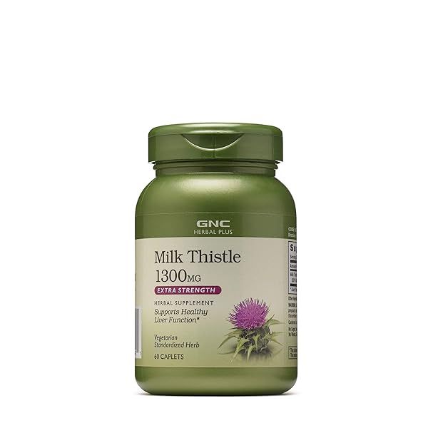 Buy GNC Herbal Plus Milk Thistle 1300mg - Supports Liver Health | 60 Caplets for Optimal Wellness