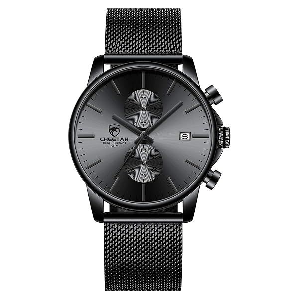 Shop GOLDEN HOUR Men's Waterproof Sport Quartz Watch - Stylish Black Chronograph with Grey Hands