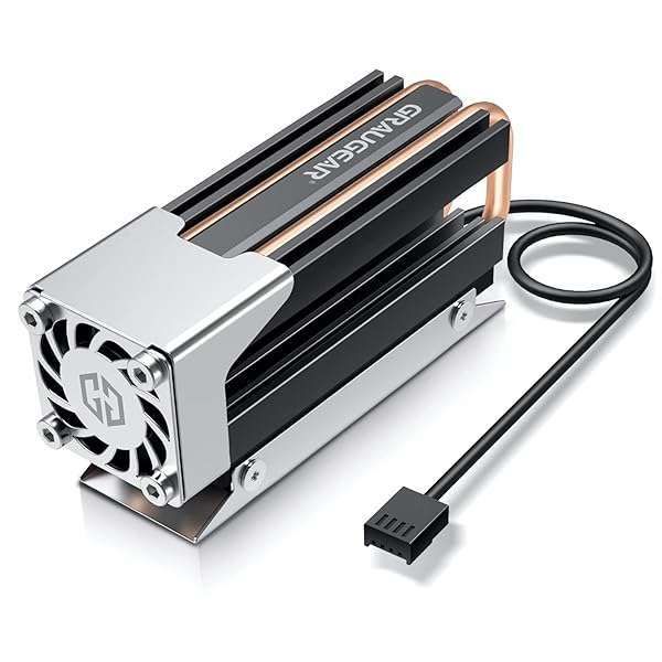 GRAUGEAR M.2 2280 SSD Heatsink with Dual Copper Pipes & 25mm PWM Fan - Efficient Cooling Solution