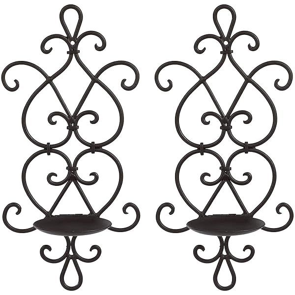 Elegant GUSUWOD Metal Scroll & Hearts Wall Sconce Candle Holders - Set of 2 in Black for Home Decor