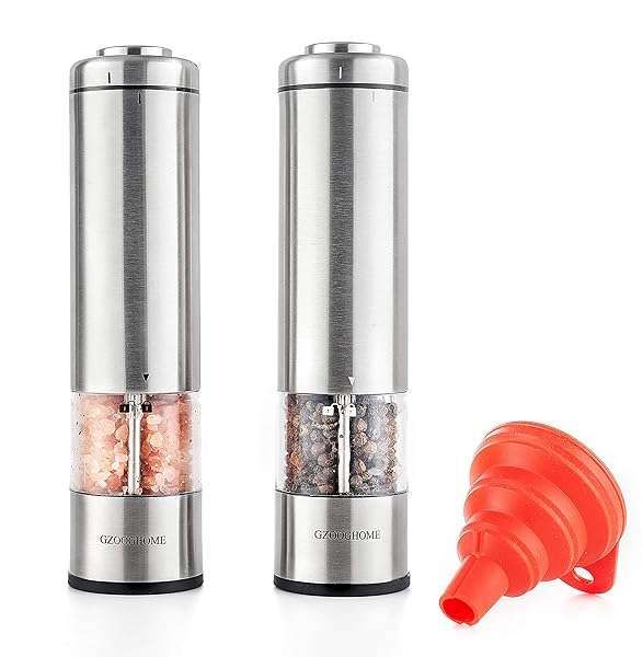 GZOOGHOME Electric Salt & Pepper Mill Set - Battery Operated, One-Handed, Adjustable Coarseness, No Rechargeable Batteries Needed