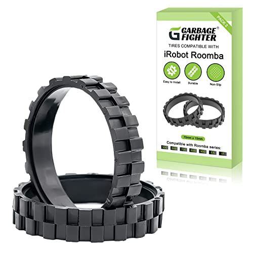 Garbage Fighter Tires for Roomba Series 500-900 | Anti-Slip, Easy Assembly, Great Adhesion - 2 Pack (Black)
