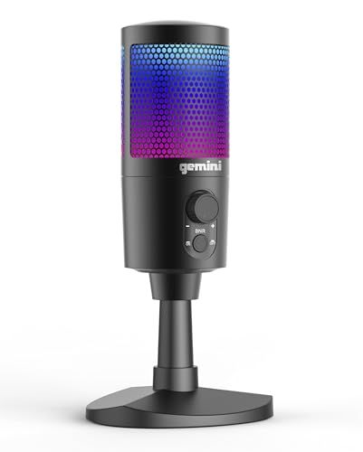 Gemini Sound GSM100USB: RGB USB Condenser Microphone for Streaming, Podcasting & Gaming with Noise Reduction & Volume Control