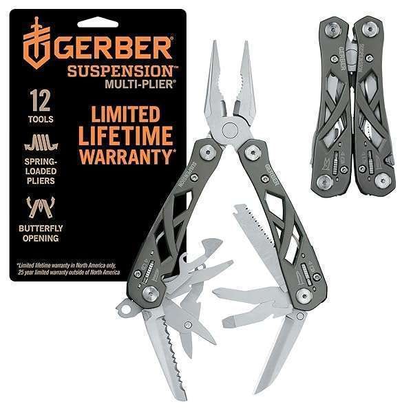 Gerber Gear Suspension 12-in-1 EDC Multi-Plier: Ultimate Multitool for Camping, Survival & Gifts for Men