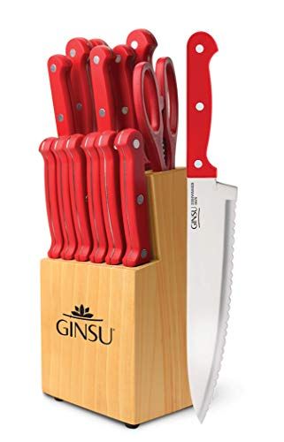 Shop Ginsu Kiso 14-Piece Red Knife Set - Dishwasher Safe, Always Sharp & Stylish Block