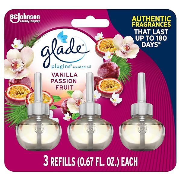 Glade PlugIns Refills: Vanilla Passion Fruit Air Freshener - 3 Count Essential Oils for Home & Bathroom
