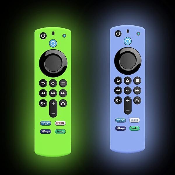 Glow Remote Cover Replacement for 3rd Gen TV Voice Remote - 2-Pack Silicone Sleeves with Lanyard, Fluorescent Green & Blue