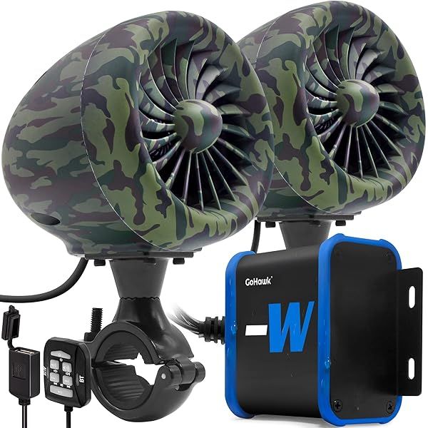 GoHawk TJ4-W Camo Green Waterproof Bluetooth Motorcycle Speakers & Amplifier for Harley, ATV, & Cruiser - USB, AUX, FM Radio