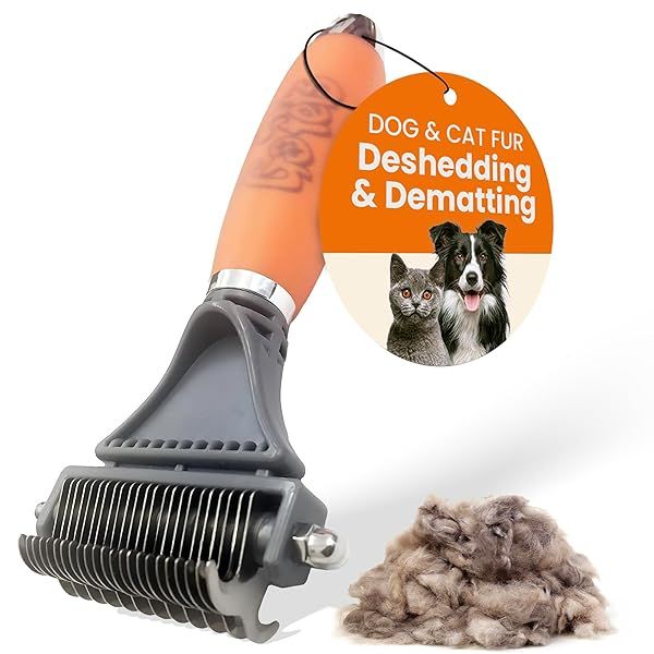 GoPets 2-Sided Deshedding & Dematting Comb for Dogs & Cats - Ergonomic Grooming Brush for All Breeds