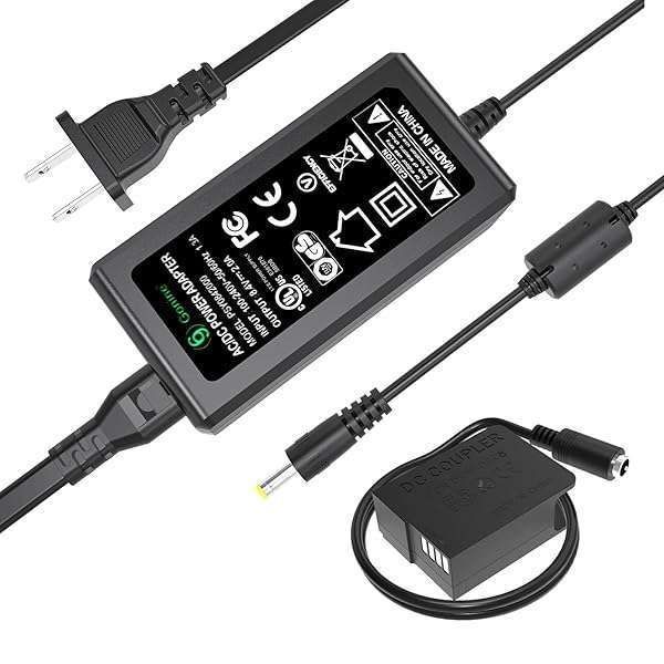 DMW-DCC8 AC Power Adapter & Dummy Battery for Panasonic Lumix DMC-FZ200, FZ1000, GH2, G5, G6, G7, GX8, G85 - DMW-AC8 Charger Kit