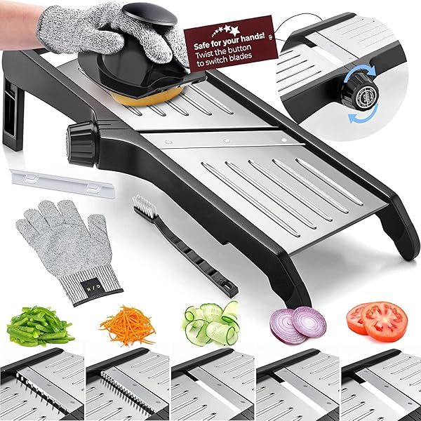 Gramercy Food Slicer & Cut-Resistant Gloves: Perfect Mandoline for Vegetables, Potatoes & Cucumbers