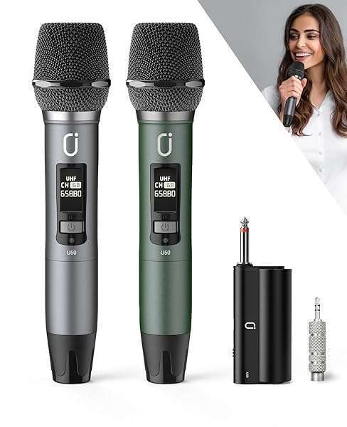 Buy HWWR Wireless Microphones - UHF Dual Set for Karaoke, Weddings, & Events | Rechargeable, Plug & Play Dynamic System