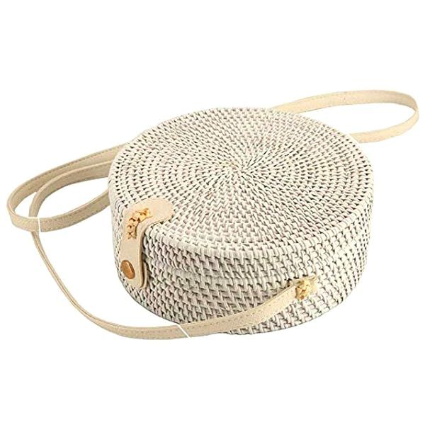 Handmade White Rattan Bag with Zipper Pouch & Adjustable Strap - Stylish Wicker Purse
