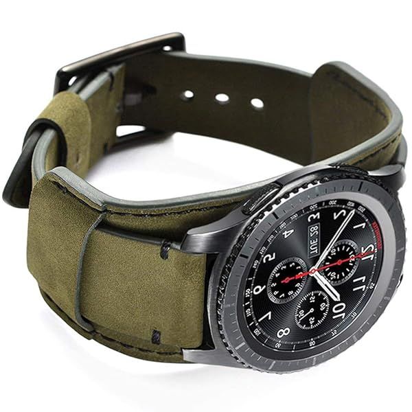 Vintage Army Green 22mm Leather Cuff Band for Samsung Galaxy Watch, Gear S3, Garmin & More - Stylish & Durable