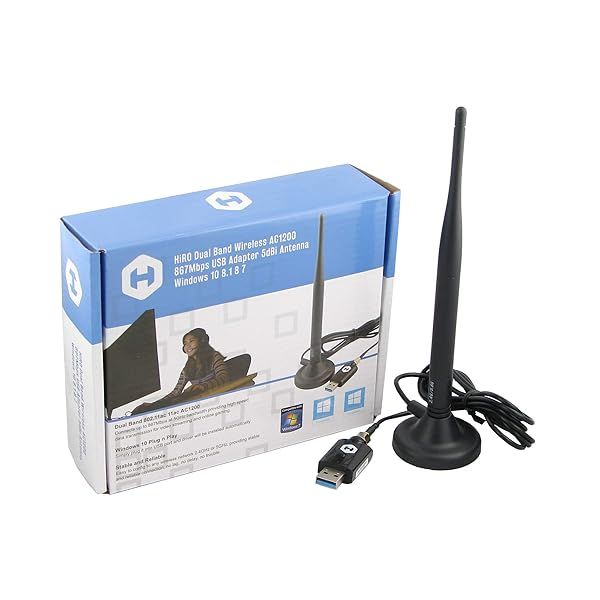 HiRO H50355 AC1200 Dual Band USB WiFi Adapter - 867Mbps, 5dBi Antenna, Windows Compatible
