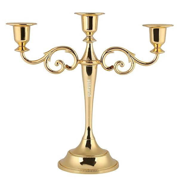 Elegant Hilitand 3 Arms Metal Candle Holder - Gold European Candelabra for Weddings & Home Decor