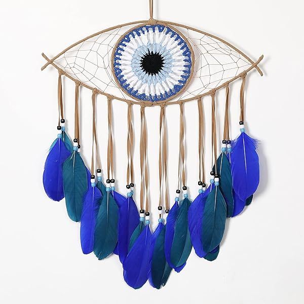 Handmade Blue Dream Catcher - Holmgren Evil Eye Wall Art for Good Luck in Home & Office Decor