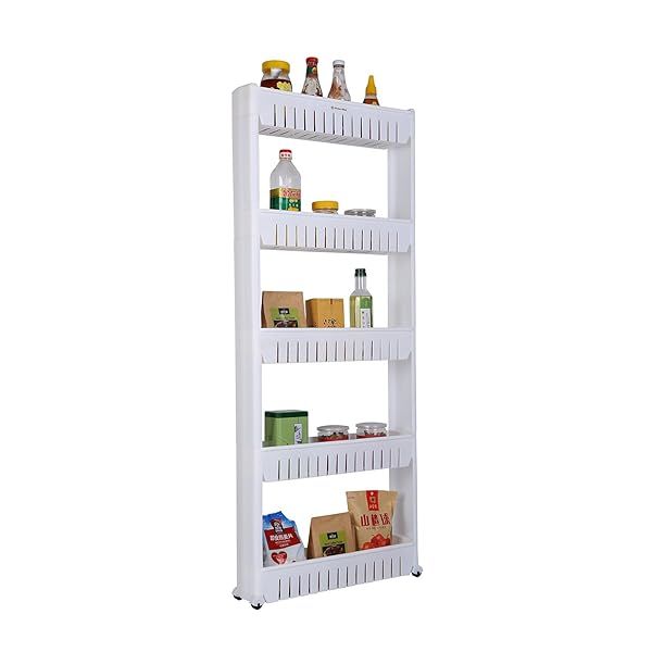 Home-Man Mobile Laundry Room Organizer: 5-Basket Slim Slide-Out Pantry Rack for Narrow Spaces