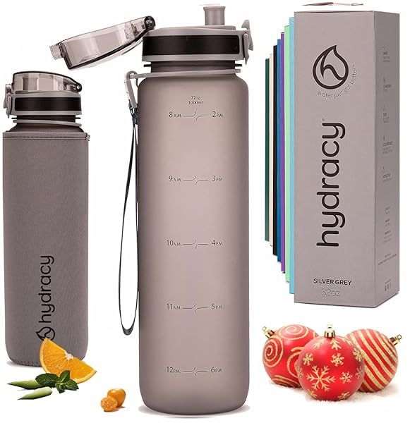 Hydracy 32 oz Water Bottle with Time Marker & Fruit Infuser - BPA Free, Leak Proof, Ideal for Fitness & Outdoor Activities