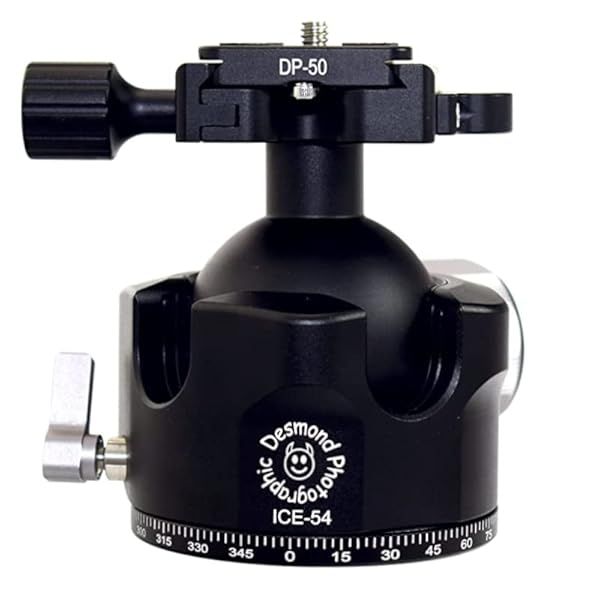 ICE-54 Low Profile 54mm Ball Head - Arca Compatible with Pan Lock & Quick Release Plate for Tripods