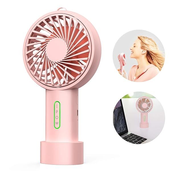 IPOW Mini Handheld Fan: Portable 3-Speed USB Fan for Home, Camping & Travel - Adjustable Angle & Lanyard Included