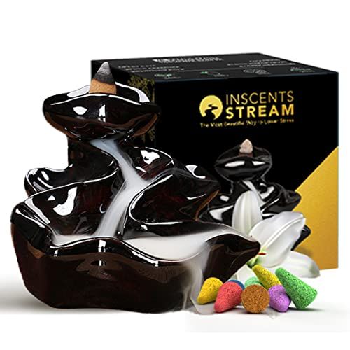 AS-SEE-ON-TV Ceramic Incense Holder with Backflow Design & 50 Scented Cones for Home Decor, Spa, Yoga & Aromatherapy