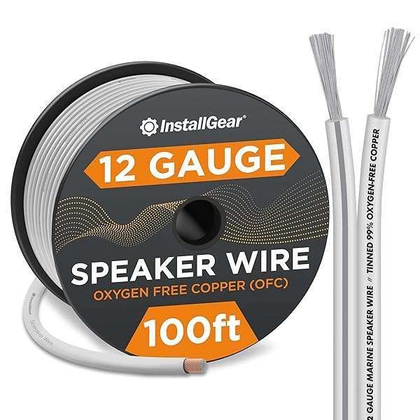 InstallGear 12 Gauge AWG Speaker Wire Cable (100ft) - White Marine & Outdoor Speaker Wire for Automotive Use