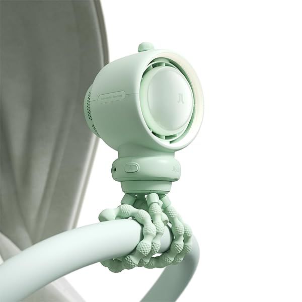 JISULIFE Portable Baby Stroller Fan: 100 Speeds, Bladeless, Air Purifying, Perfect for Cribs & Outdoor Use - Green