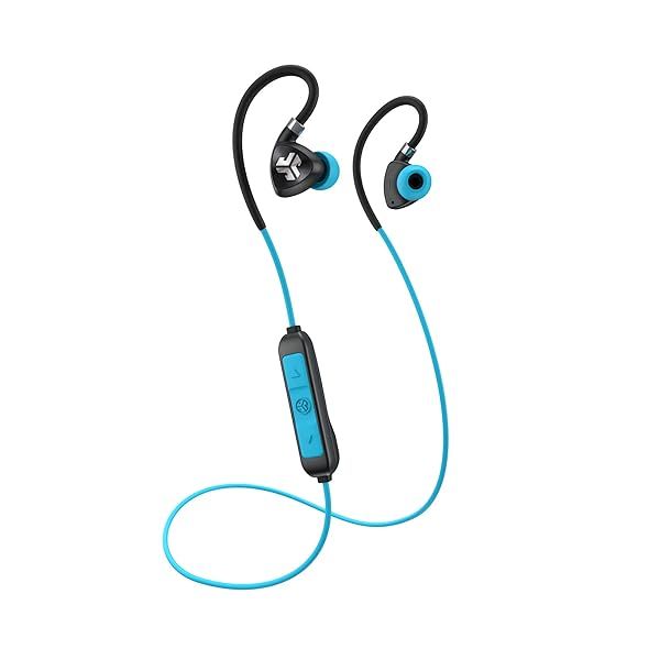 JLab Fit 2.0 Wireless Sports Earbuds: Bluetooth 4.1, 10mm Drivers, 6-Hour Battery, IP55 Sweatproof, Flexible Memory Wire - Blue