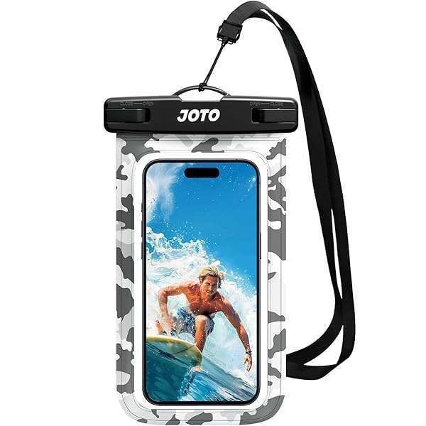 JOTO Universal Waterproof Phone Pouch for iPhone 15/14/13/12/11 & Galaxy S23/S22/S21 - Camo Grey Dry Bag Case