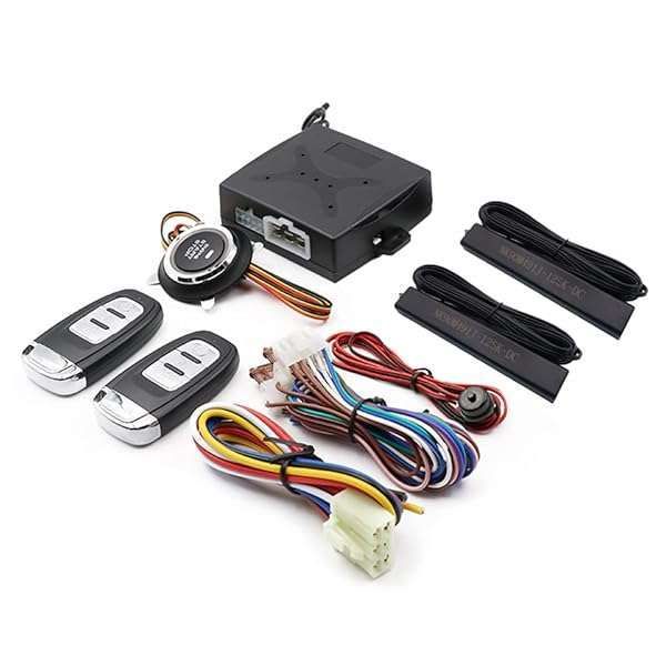 JUNHOM Passive Keyless Entry Kit: Universal DC12V Car Alarm & Engine Starter with 2 Smart Keys