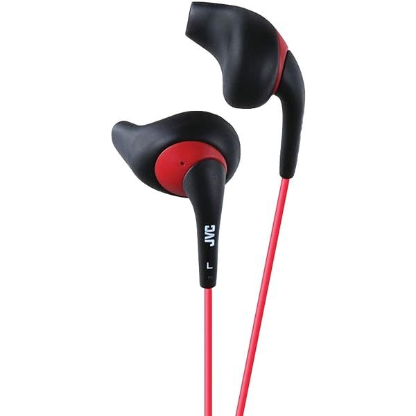 JVC HA-EN10B Black & Red Sweat-Proof Gumy Sport Earbuds: Secure Comfort Fit & Long Cord