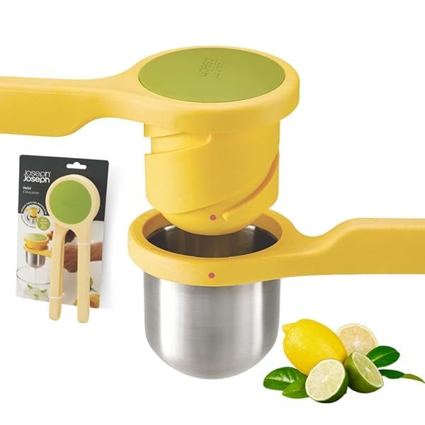Joseph Joseph Helix Citrus Press Juicer - Ergonomic Lemon/Lime Squeezer, BPA Free, Yellow