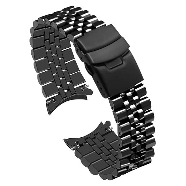Juntan 23mm Stainless Steel Curved Tapered Watch Band - Flexible Replacement Strap with Double Flip Lock Buckle in Black