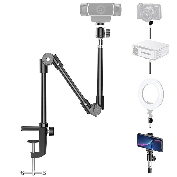 Flexible KDD Webcam Stand with Phone Holder & Gooseneck Mount for Logitech C922, C930e, Brio 4K & GoPro Hero 8-5