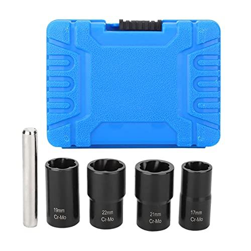 KIMISS 5Pcs Twist Socket Set: 1/2in Drive Lug Nut Remover & 17mm-22mm Sockets for Easy Wheel Lug Nut Extraction