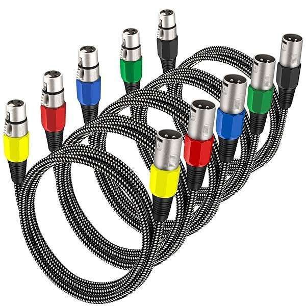KINXIYU 10FT XLR Cable 5 Pack - Heavy Duty Nylon Braided Microphone Cords for Balanced Audio