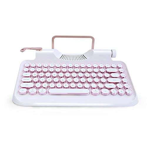 KNEWKEY RYMEK Typewriter Style Mechanical Keyboard: Wired & Wireless with Tablet Stand - Bluetooth Connection (White)