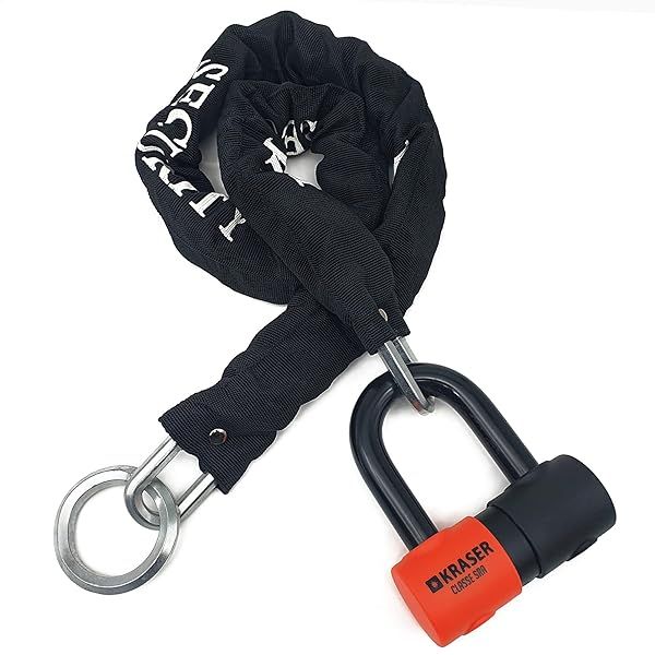 KRASER KR50+120L Motorcycle Chain Lock & Mini U Disc Lock - Heavy Duty Anti-Theft Security Kit for Bikes & Scooters