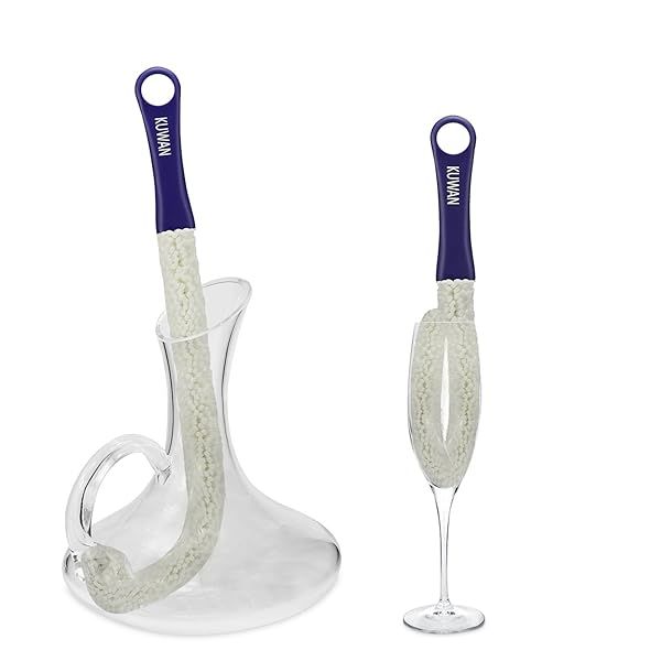 KUWAN Multi-Function Bottle Cleaning Brush: Flexible Scourer for Decanters, Goblets, Glasses & Cups - Long Handle Tool