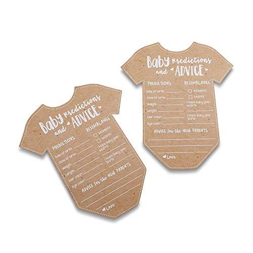 Kate Aspen Baby Prediction Cards - 50 Pack Baby Shower Advice Cards & Decorations in Kraft & White