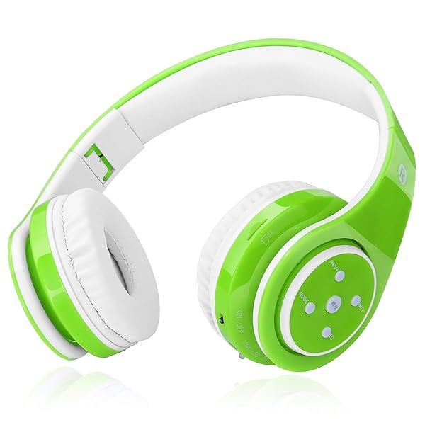 Kids Bluetooth Headphones with 85db/110db Volume Limit - Foldable, Noise Protection, Built-in Mic for Travel & School - Green